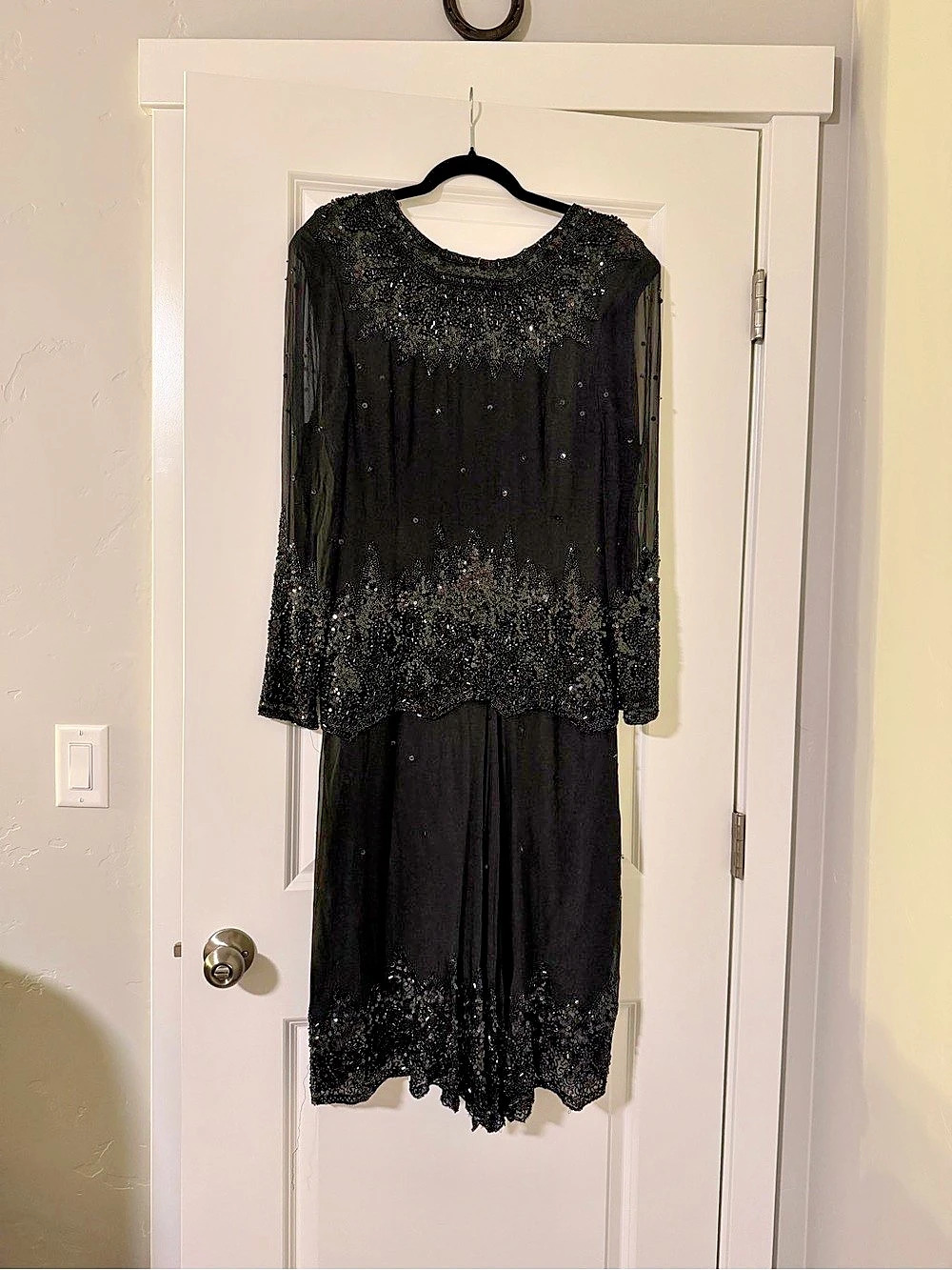 Vintage Nite Line Black Silk Beaded Dress Size 12